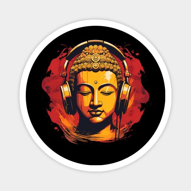 Buddha Beats - Buddha with headphones on Magnet by Wiscariot Art